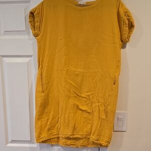 Eileen Fisher Yellow Cap Sleeve Dress, Pockets, Fringe Bottom, Fits Up To 1x